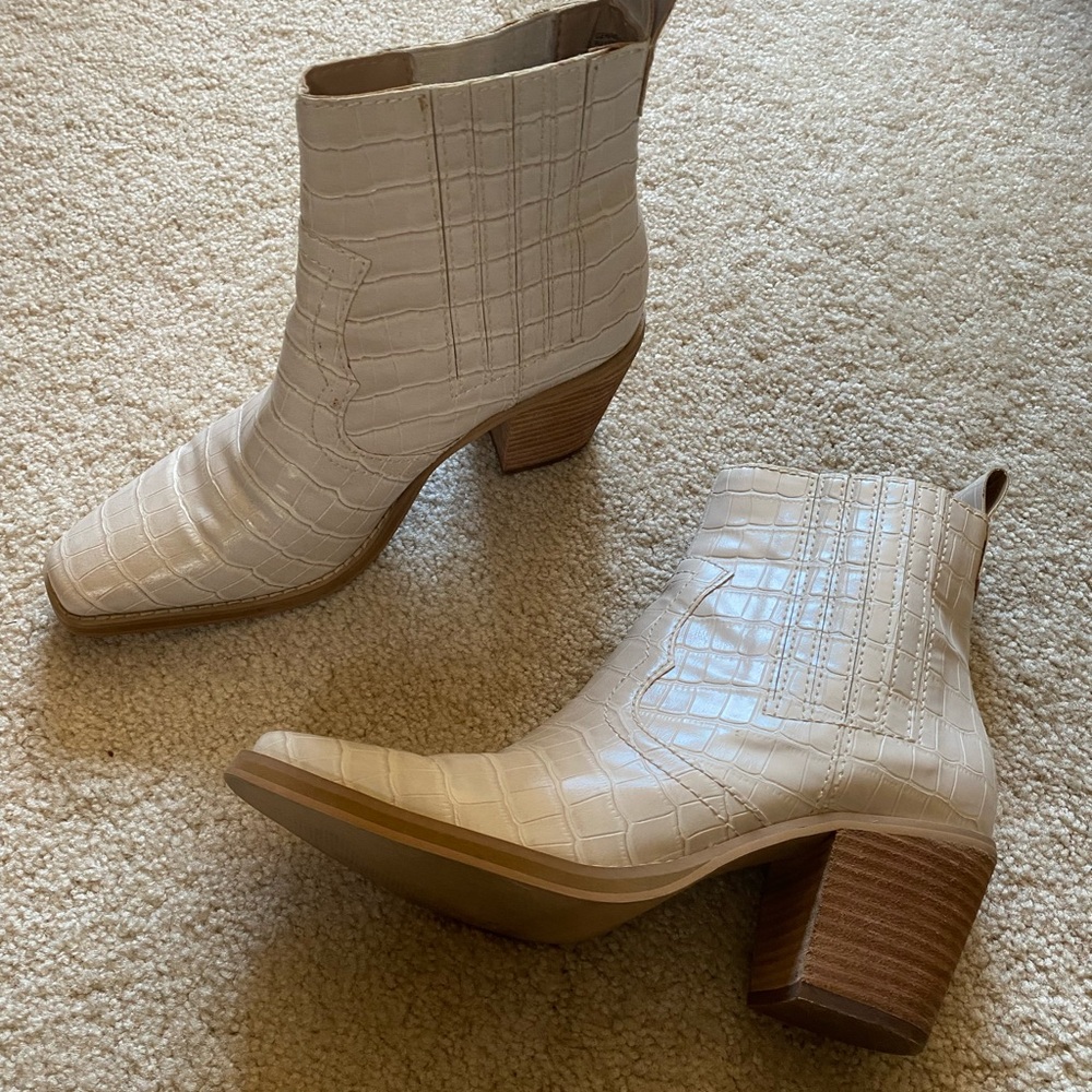 Dolce Vita Cream Ankle Booties with Crocodile Texture